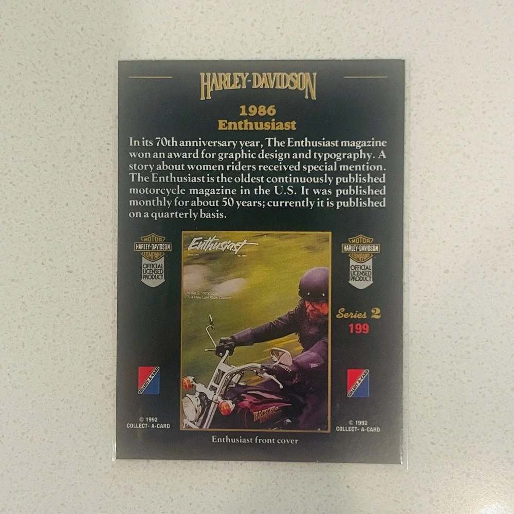 1992 Harley-Davidson Collect-A-Card Series 2 #199 1986 Enthusiast Trading Card